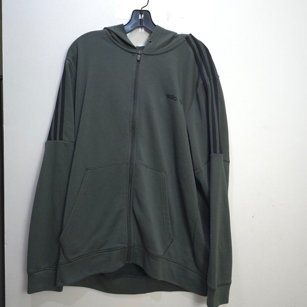 ADIDAS Tracksuit Top Jacket Mens XL Green Polyester Logo Full Zip Sport Hoodie
